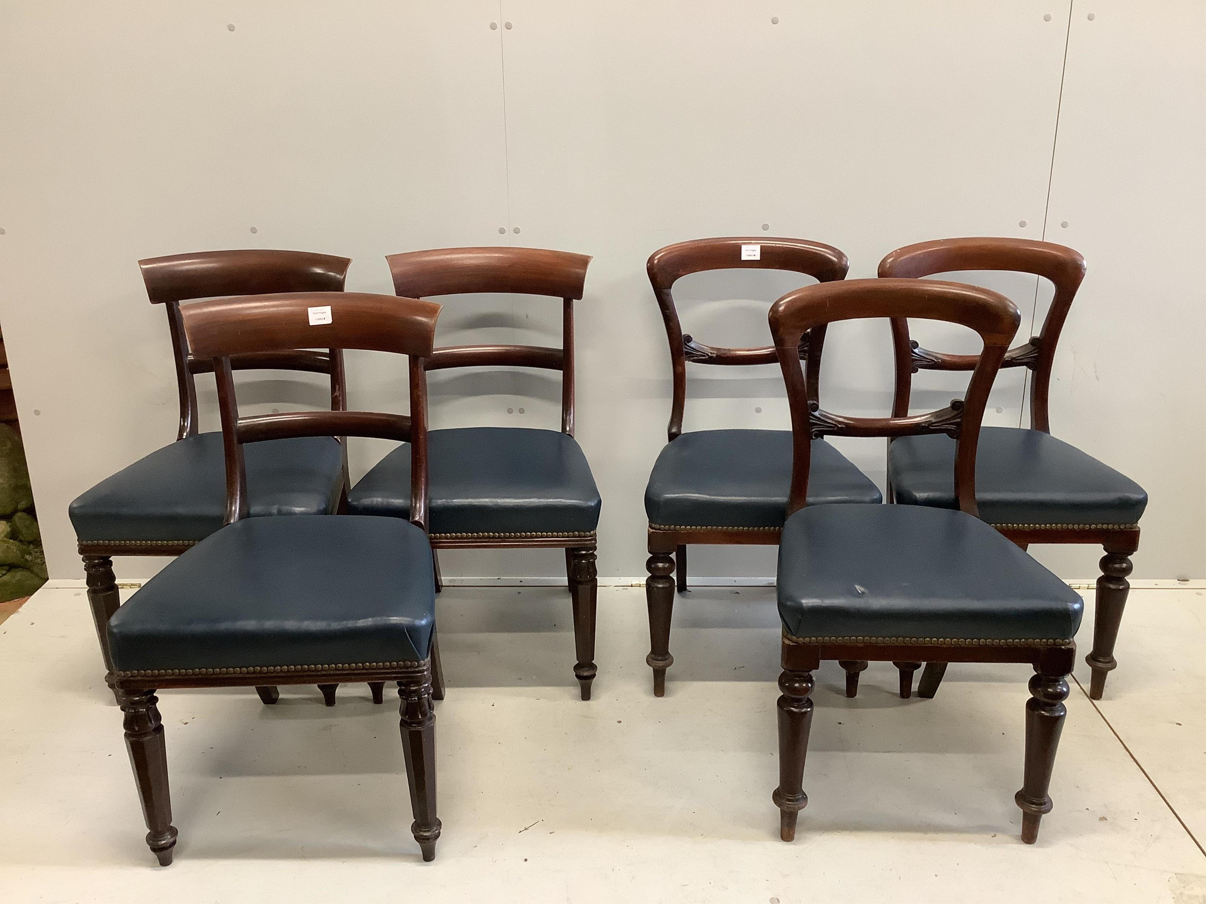 Two sets of three Victorian mahogany dining chairs. Condition - poor